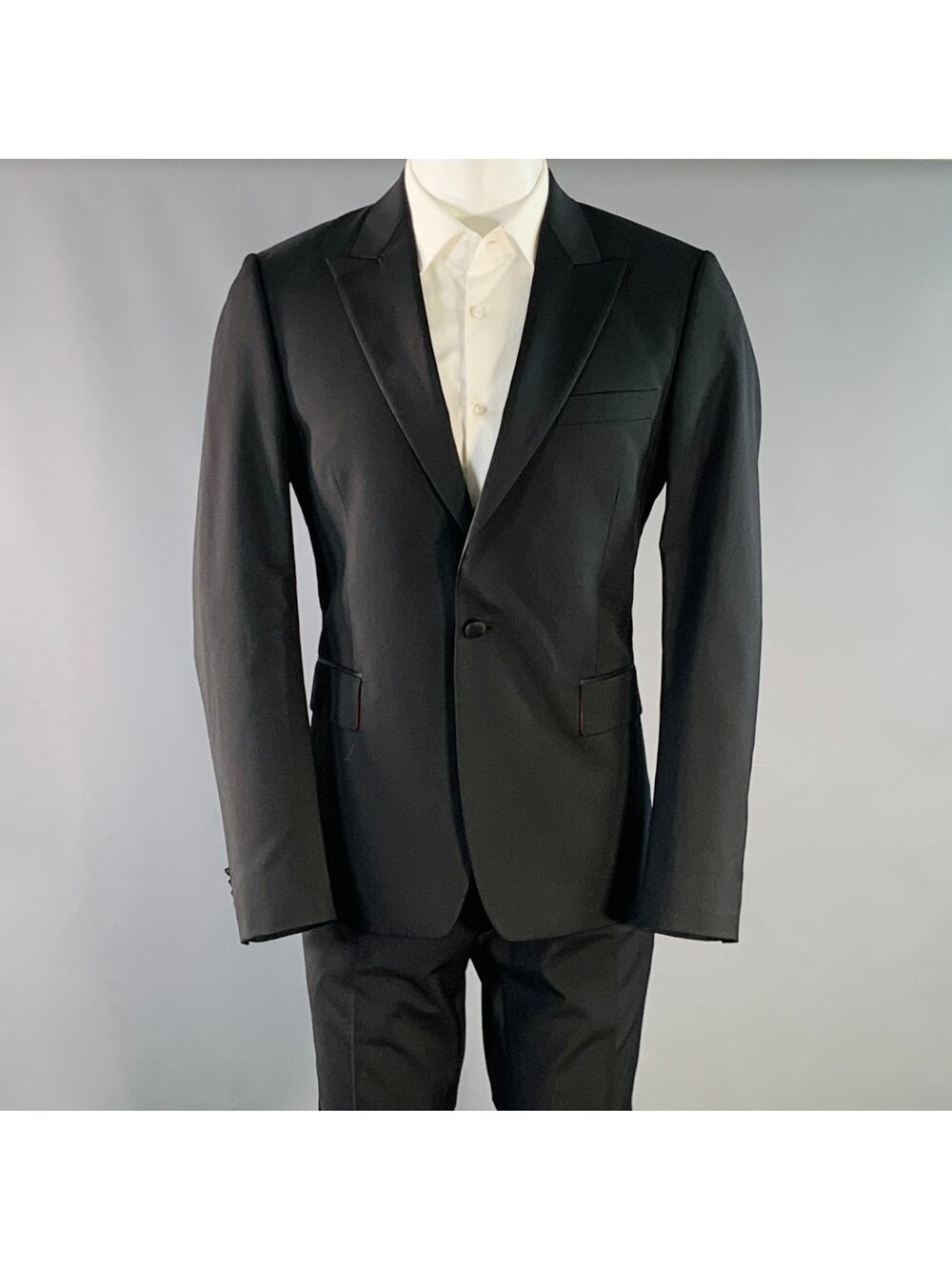 PAUL SMITH Size 40 Black Wool Mohair Peak Lapel Single Button Tuxedo